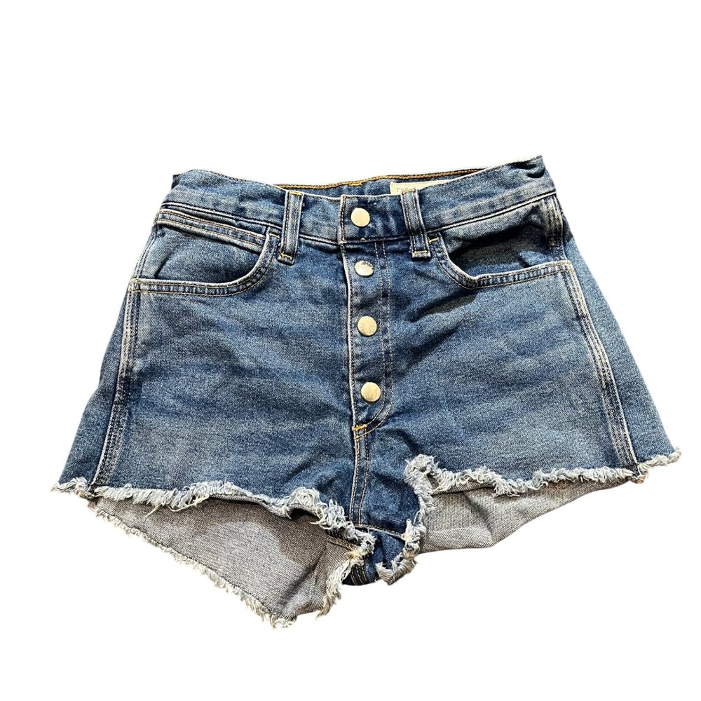 RAG &‎ BONE Lou Blue Hill High Rise Snap/Button Fly Cut Off Denim Shorts 24
